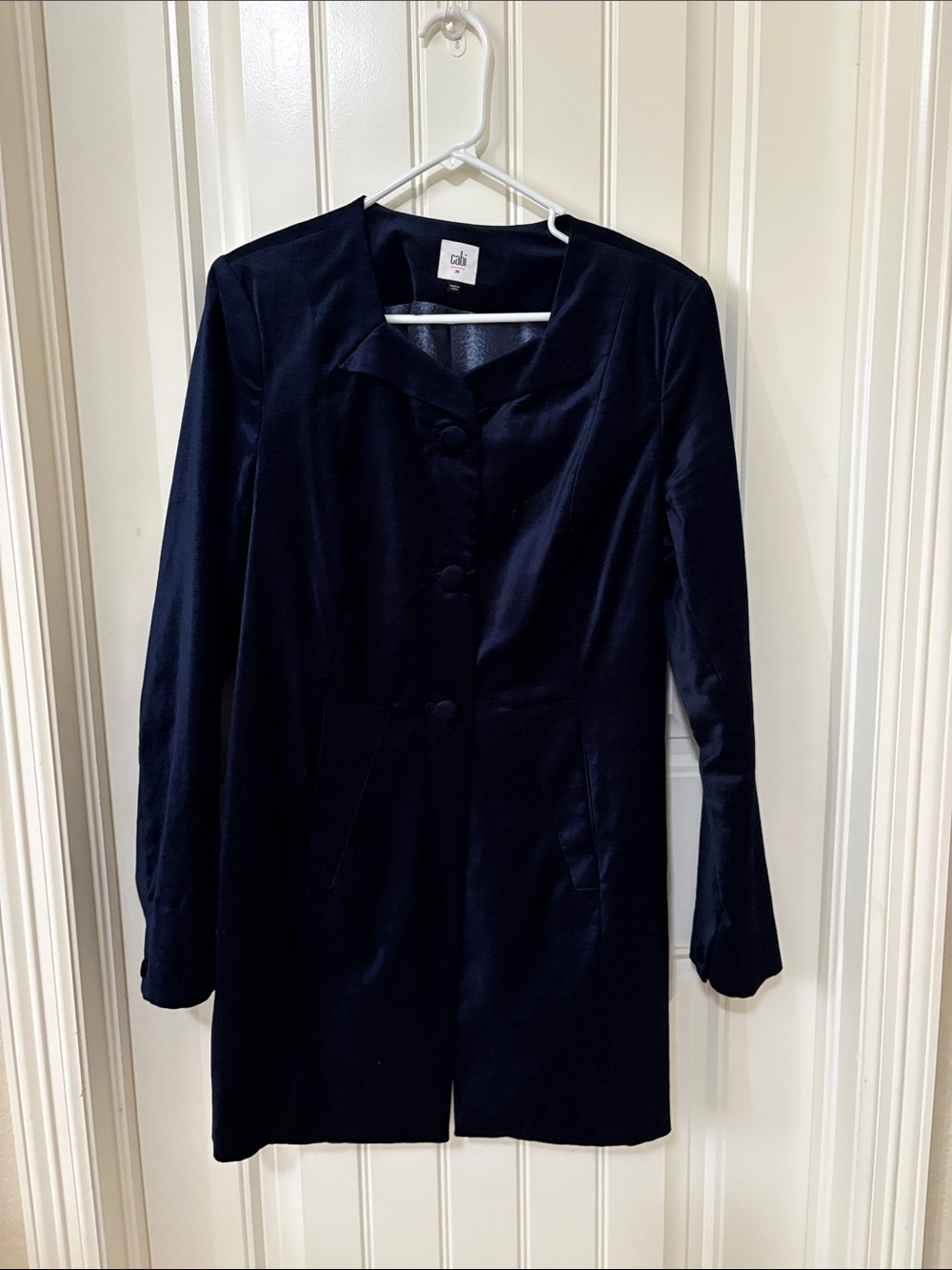 CAbi Dark Navy Button-Front Long Coat‎